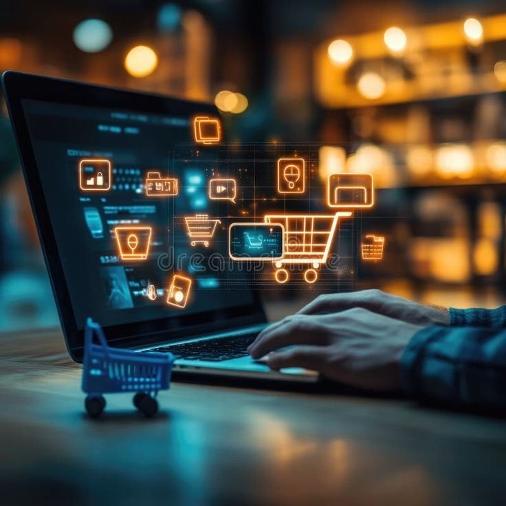 digital marketplace experience online shopping virtual orders mobile app laptop comm